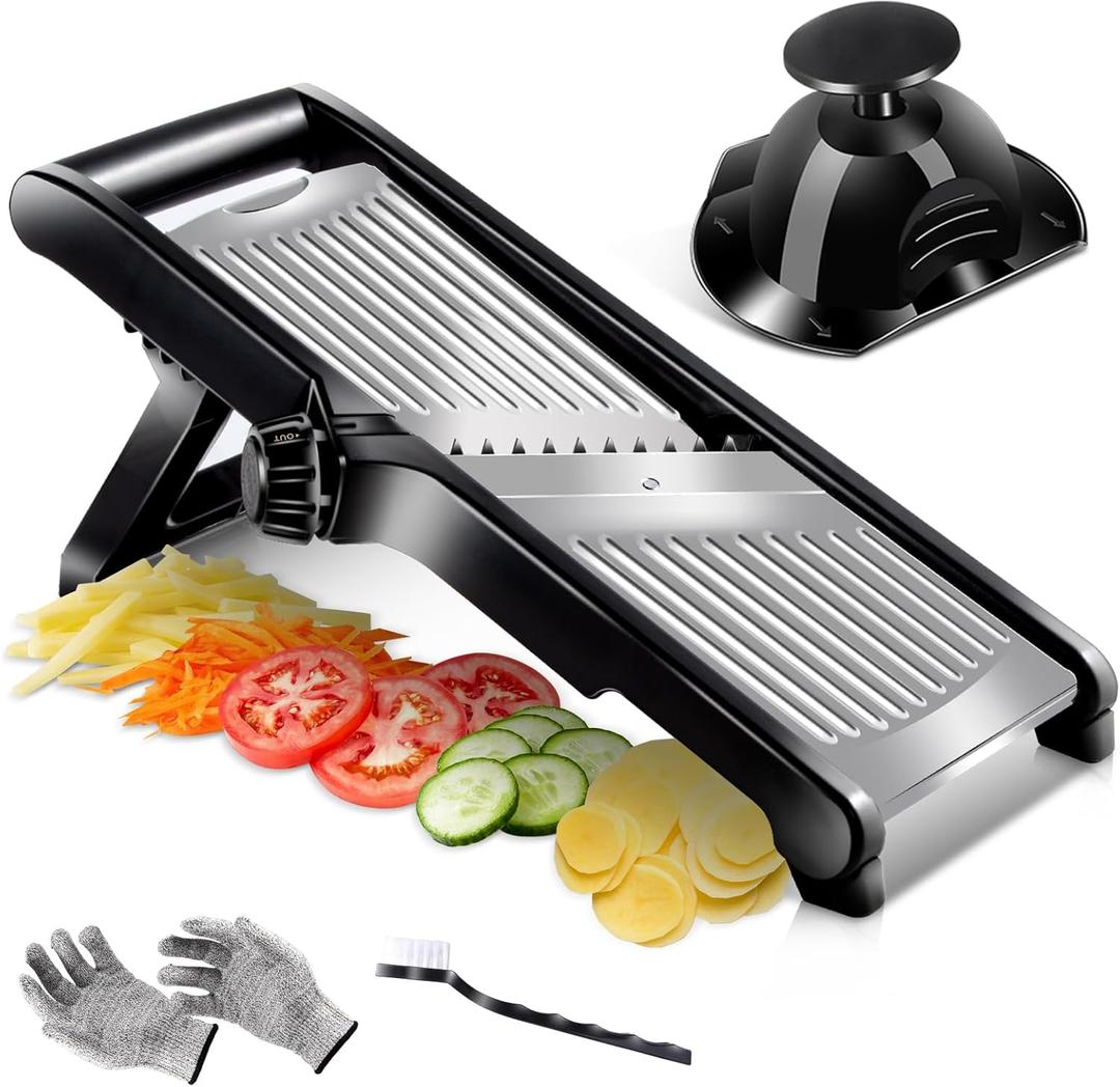 Mandoline Slicer,Masthome Mandoline Food Slicer for Kitchen,Adjustable Mandoline Food Slicer, Potato Slicer,Vegetable Slicer,Onion Slicer,French Fry Cutter Julienne Slicer-Send Cut Resistant Gloves