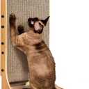 EHEYCIGA Cardboard Cat Scratcher for Indoor Cats, 26.8 Inch L Shaped Vertical Cat Scratching Board with Ball Cat Toy, Large Cat Scratcher Pad, Brown