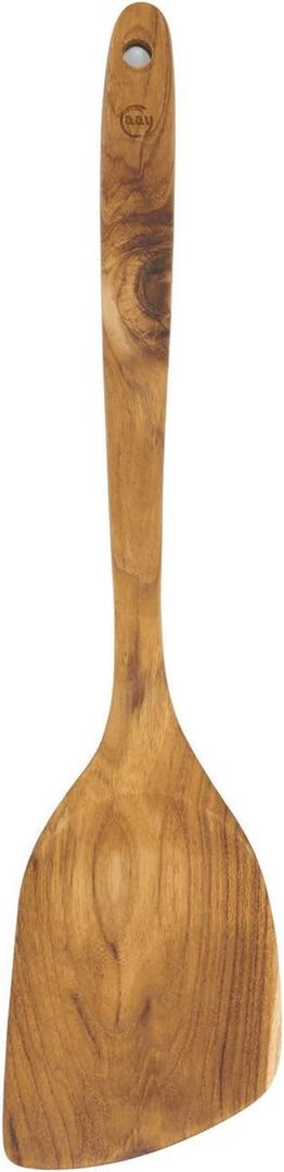 FAAY 13.5" Right-Hand Teak Spatula for Wok - Extra Wide 3.15" Head, Thin Edge Turner for Nonstick Pans, Coconut Oil Finish, Thai Handcrafted Wood