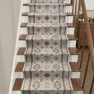 Stair Treads for Wooden Steps Non-Slip Stair Carpet Mat Indoor Stair Runner Rugs for Kids and Dogs, 100% Polyester Carpet Stair Treads Peel and Stick Runners for Kitchen, 2.6x10ft, Beige