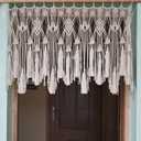 Macrame Curtains Valance with Bead for Kichen Boho Window Short Doorway Curtains Valance Wall Hanging Treatments Above Bed Decor for Bedroom Livingroom Kitchen Bathroom Wall Decor 47x22Inch (Beige)