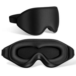 FlyCoco 99% Fully Block Out Light Eye Sleep Mask, 3D Deep Contoured Eyes Cover Zero Pressure, Long Lash Extension Eyes Mask with Adjustable Straps for Sleeping Travel Home Nap Rest Women Men (Black), Set of 2