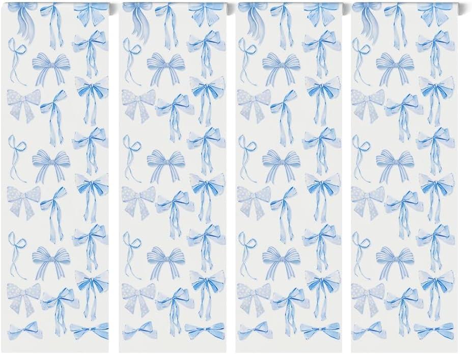 Blue Bow Peel and Stick Wallpaper Self Adhesive Removable Wall Sticker Paper for Women Girls Room Decor Trendy Funky Preppy Coquette Bows Decorations for Nursery College Classroom 59"x78.7"