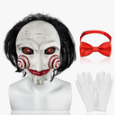 Adult Halloween Horror Mask Movie Full Head Latex Mask with Red Bow Tie and Gloves for Cosplay Props