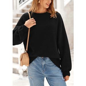 Casual Crew Neck Long Sleeve Pullover Ribbed Knit Loose Fit Sweaters, Size Medium 