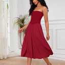 Livtany Women Off Shoulder Midi Dress Strapless Sleeveless Drop-Waist A Line Tube Dress Trendy Summer Swing Patchwork Dress (Red, S)
