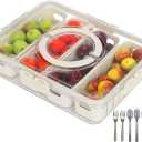 Divided Serving Tray with Handle, Lid & Removable Snack Box 8 Compartment Portable Snack Containers Snackle Box Snack Tray , Veggie Tray Charcuterie Boxes Fruit Tray Candy Organizer (1 PCS-4C)