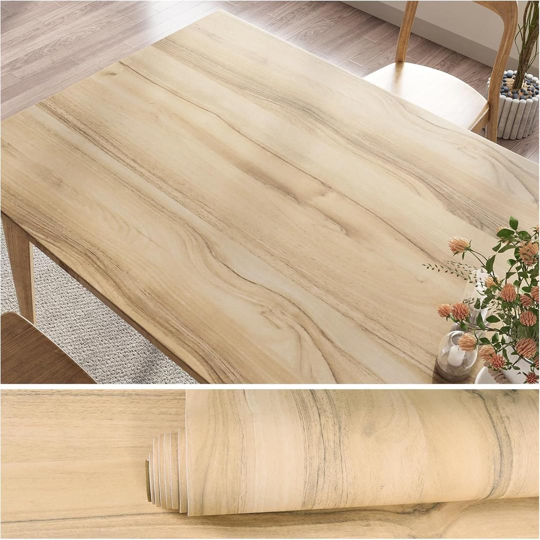 VEELIKE Weathered Oak Wood Contact Paper for Countertops Waterproof Peel and Stick Light Brown Wood Wallpaper Removable 15.7''x354'' Self Adhesive Wood Grain Contact Paper for Cabinets Walls Desk