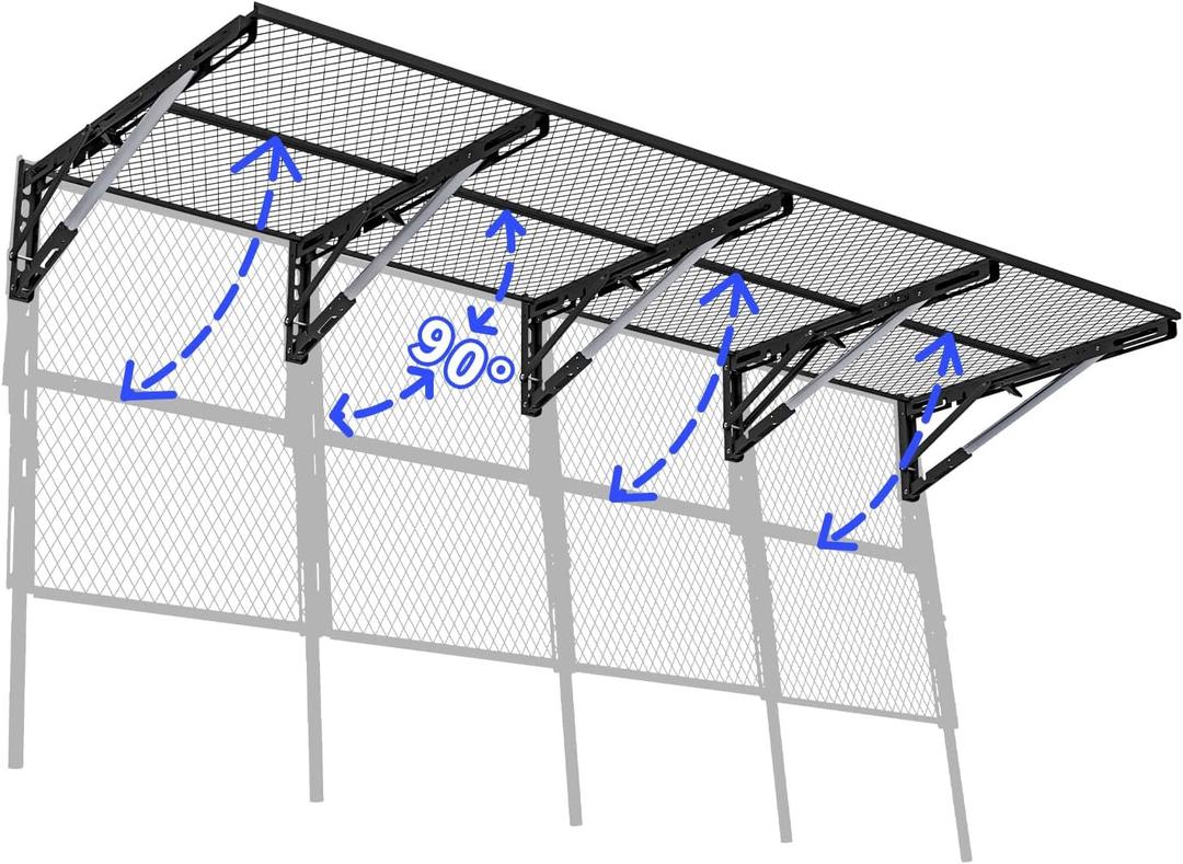 Heavy Duty Foldable Garage Storage Shelves Wall Mounted Metal Rack Unit Organizer with Removable Edge Barriers, Adjustable System for Corner Wall Use, 69.96 Inch Long 24.45 Inch Large