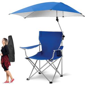 Moclever Foldable Beach Chair with Adjustable Umbrella, Wide Seat & High Backrest, Portable Camping Chair with Cup Holder & Carry Bag for Beach, Poolside, Lawn, Travel, and Outdoor Activities  Blue