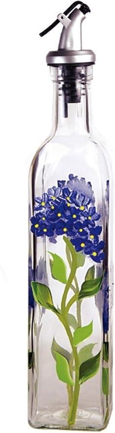 Grant Howard Hand Painted Square Cruet with Pourer, Blue Hydrangeas, 16 oz., Blue