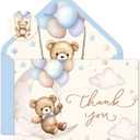 JarThenaAMCS 24Pcs Bear Thank You Cards Watercolor Bear Balloon Greeting Cards with Envelope Stickers Cartoon Star Moon Blank Note Cards for Birthday Wedding Baby Shower Party Supplies, 4 x 6 Inch