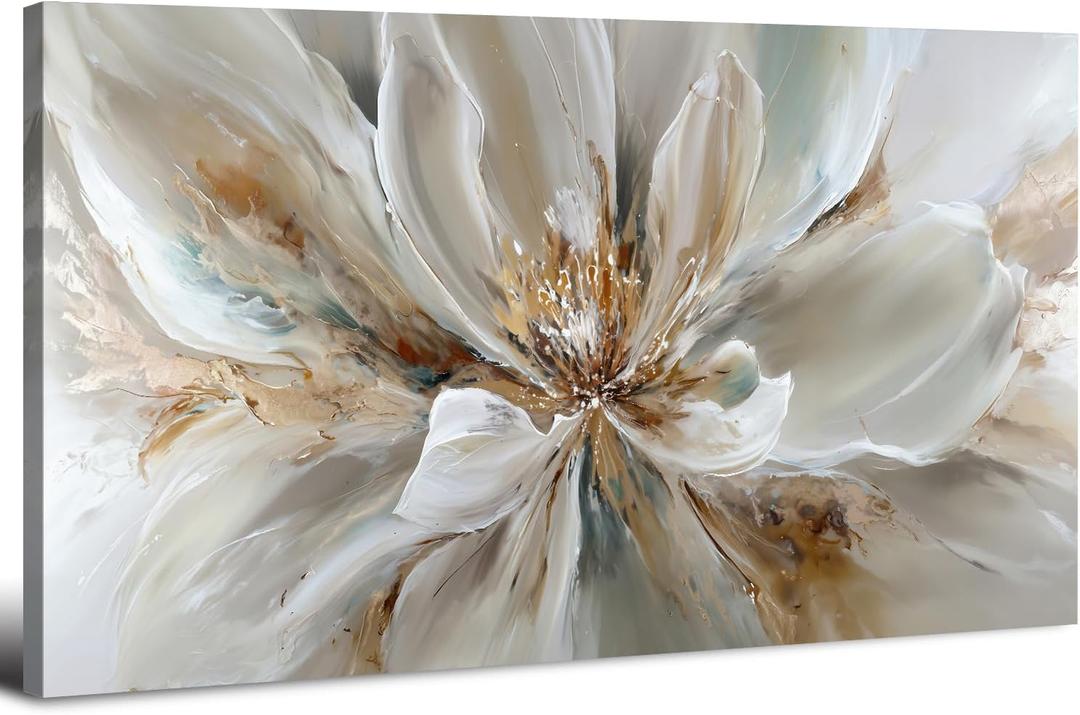 Flower Wall Art Vintage White Floral Canvas Pictures Abstract Blooming Flower Prints Painting Large Abstract Botanical Blossom Wall Decor Elegant Artwork for Bedroom Living Room Home Decoration 20x40"