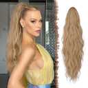 FESHFEN Ponytail Extensions, Long Claw Clip in Ponytail Hairpiece Synthetic Pony Tails Hair Piece Natural Wavy Hairpieces for Women, Mixed Blonde 25 inch