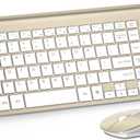 Wireless Keyboard and Mouse Ultra Slim Combo, TopMate 2.4G Silent Compact USB 2400DPI Mouse and Scissor Switch Keyboard Set with Cover, Batteries Included, for PC/Laptop/Windows/Mac - Gold White