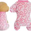 Dxhycc Fleece Dog Pajamas Cute Dog Heart Puppy Jumpsuit Warm Soft Pet Holiday Clothes for Small Medium Cats and Dogs (Pink, S)