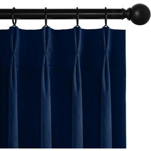RYB HOME Navy Blue Pinch Pleated Velvet Blackout Curtains, Thermal Insulated Pinch Pleat Drapes with Hooks, Luxury Privacy Window Panels for Living Room Bedroom, 40" W x 96" L, 2 Panels Set