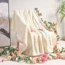 WOOMER Electric Heated Throw 50x 60 [Spring Blossom Collection], Eco-Friendly Flower Patterns Faux Fur & Soft Sherpa, 4 Heating Levels & 4H Auto Off, ETL Certified, Machine Washable, White (Throw 50" x 60")