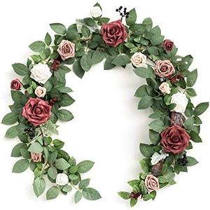 Ling's moment 5FT Artificial Flower Garland Fake Rose Eucalyptus Garland Arch Flowers Vine for Wedding Party Backdrop Home Table Centerpieces Decorations (Dusty Rose & Mauve)
