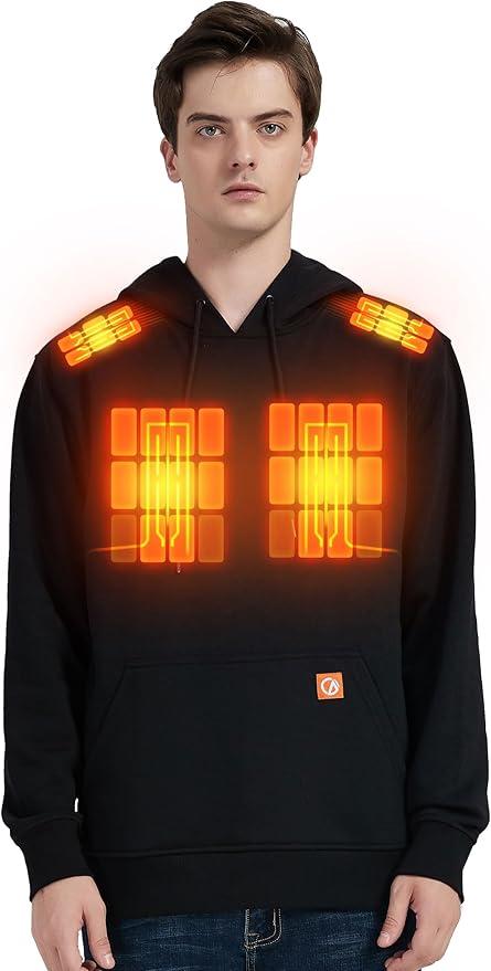 CAFORU Heated Pullover Hoodie with 5-Zone Heating&7.4V Battery Pack, Fast Warm-Up Unisex Sweatshirt for Outdoor Work, M