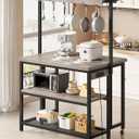 CHOEZON Kitchen Island with Power Outlet, Kitchen Island Table with Folding Top, Stationary Storage Islands, Coffee Bar with Outlets and USB Ports, for Dining Room, Living Room, Greige TZD01UBG