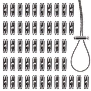 50 Pcs Wire Rope Cable Clip Clamp, M4 Double Hole Wire Rope Lock Clip with End Screw Stopper, Cable Clamps for 1-2.5mm Wire Rope Cable for Outdoors and Indoors