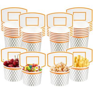 LYART 24Pieces Basketball Hoop Snack Cups for Basketball Birthday Party Decorations Supplies, Basketball Decor Themed Party Favors, Disposable Paper Snack Food Bowl, 8oz24