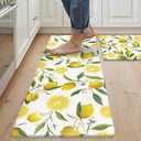 SHACOS Anti Fatigue Lemon Kitchen Rugs Mats Set of 2 Pieces Non Slip Soft Cushioned Wipeable Kitchen Mats for Floor Standing Mats, 17"x27.5"+17"x47", White