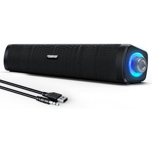 Uakinat USB Computer Speakers,Computer Speakers with 3.5 mm aux,Wired USB Powered & Colorful LED Lights with Switch Button,Surround Sound Portable SoundBar for Monitor Laptop Phone(Black)