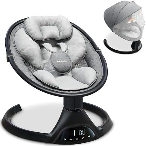 Baby Swings for Infants - Lulabelle Portable Infant Swing with Adjustable Height, 5 Sway Speeds with Remote Control, Lullaby Songs, Stationary Seat Baby Swing - for Girls & Boys.