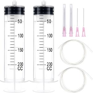 200ml Luer Lock Syringe with 40 Inch Tube for Measuring or Refilling Liquid, Ink, Oil, Feeding Pets, Watering Plant