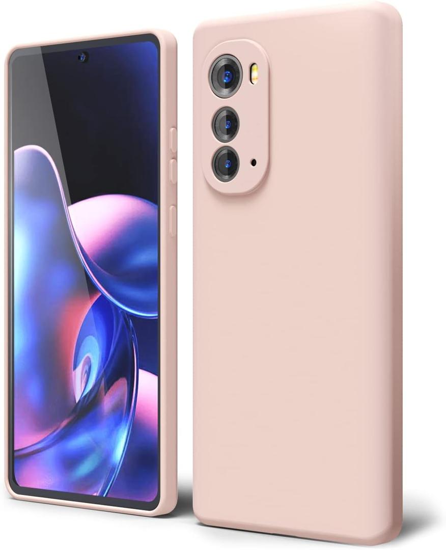 oakxco for Motorola Edge 2022 Phone Case Liquid Silicone Grip Bumper, Cute Thin Slim Soft Rubber TPU Plain Smooth Gel Cover for Women Girl Aesthetic, Matte Solid Protective & Shockproof, Pink Sand