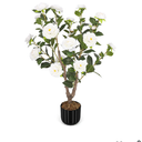 Artificial Camellia Tree for Indoor and Outdoor, Faux Flower Tree Plant in Pot Fake Topiaries for Home Front Porch Decor(1, White)