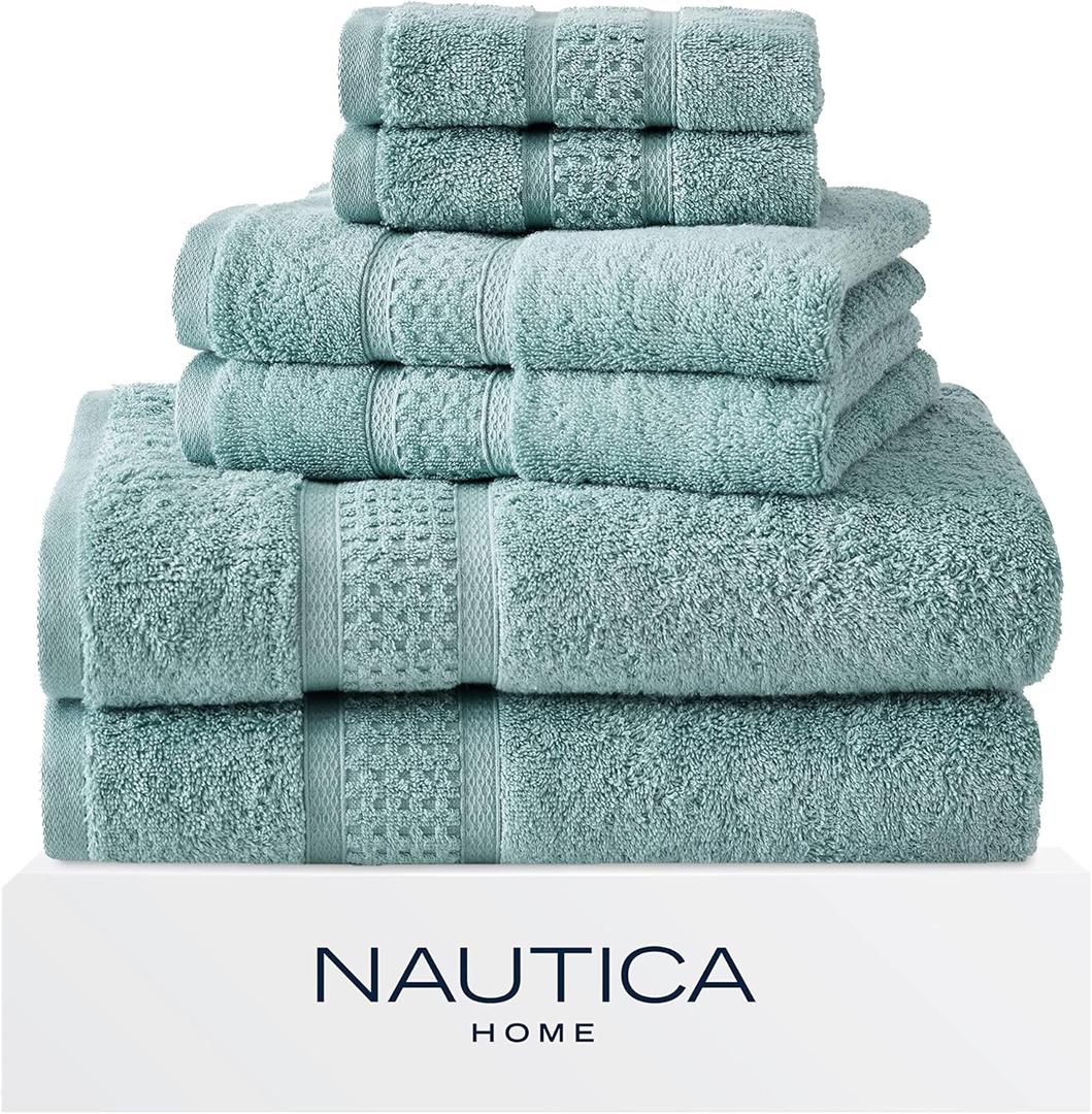 Nautica - Bath Towels, 100% Soft & Absorbent Cotton Towels, Fade Resistant and Zero Twist Construction, Medium Weight Bathroom Towels (Oceane Turquoise, 6 Piece)