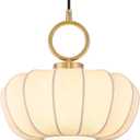 Farmhouse White Lantern Pendant Light, 11.02" White Imitation Silk Lampshade,Adjustable Cord Modern Light Fixture Chandelier for Dining Room Kitchen Island Bedroom Entryway Hallway E12 Base