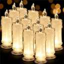 Retisee 12 Pcs Flameless Pillar Fake Candles Bulk, Battery Operated Plastic Candles with Holder, Warm White Light, 2.5" x 7" Flameless Atmosphere Light for Winter Christmas Wedding Party Decor