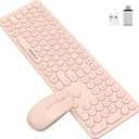 Cute Wireless Keyboard and Mouse Combo,2.4Gstable connection Cordless Full Size Pink Quiet Keyboard Mouse Set Retro Round keycap Computer Keyboard with numeric keypad Compatible for Mac,Windows,Laptop