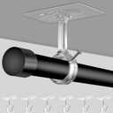 No Drill Ceiling Mount Rod Brackets, 6-Pack Heavy Duty Self Adhesive Holders, Adjustable Hooks Hanging 1.2'' Dia Poles for Curtain Closet Bedroom