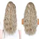 26 inch Drawstring Ponytail Extension for Women, Long Wavy Pony Tails Hair Extensions, Synthetic Hair Extensions Ponytail for Daily Use (Ash Blonde with White Highlights)