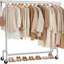 SONGMICS Clothes Rack with Wheels, Heavy-Duty Garment Rack with Extendable Hanging Rod, 286.6 lb Load Capacity, 17.7 x (43.3-59.1) x 64.1 Inches, Chrome-Plated, Silver UHSR11S