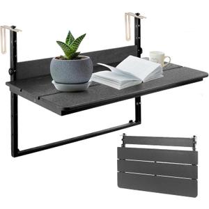 Balcony Railing Hanging Table Outdoor Folding Balcony Bar Table for Railings Patio Side Table with Adjustable Height for Deck, Patio,39.3"(L) x 15.0"(W), Black