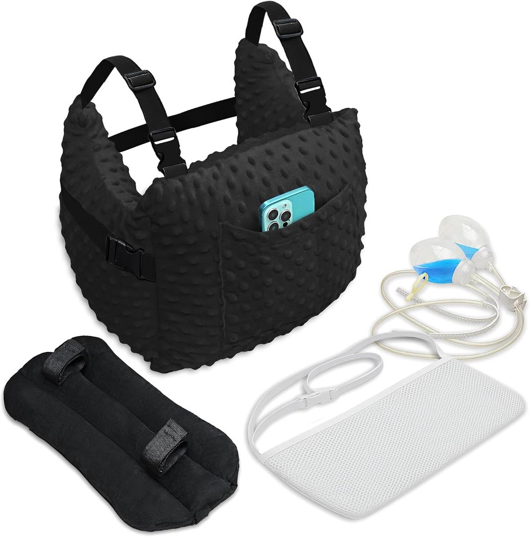 Zomaple Mastectomy Recovery Pillow + Strap, Seat Belt Cover & Shower Lanyard Post-Op Essentials, Breast Augmentation/Reduction & Mastectomy Recovery Supplies Washable Cover for Comfort & Support