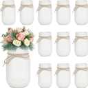 White Mason Jars 16oz 12 Pack 3 x 5 Inch, Vintage Glass Vases with Jute Twine, for Wedding Centerpieces, Bridal & Baby Shower Party Decor