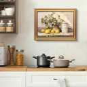 Myzoran Vintage Gold Framed Kitchen Wall Art,Yellow Lemon Still Life Wall Decor, Rustic Farmhouse Artwork, Antique Fruit Vase Picture, Canvas Prints Posters for Living Room Bedroom Decor 9x11 Inch