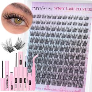 Natural Lash Clusters Kit Natural Eyelash Clusters C Curl Lash Extension Kit 8-16mm Eyelash Extension Kit DIY Individual Lashes Cluster Eyelash Extensions with Lash Remover by TNFVLONEINS