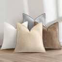 DecorUhome Summer Couch Throw Pillow Covers 18x18 Set of 2, Decorative Soft Velvet Modern Cozy Chenille Pillow Cases with Elegant Design for Sofa Bed Living Room Home Decor, Beige