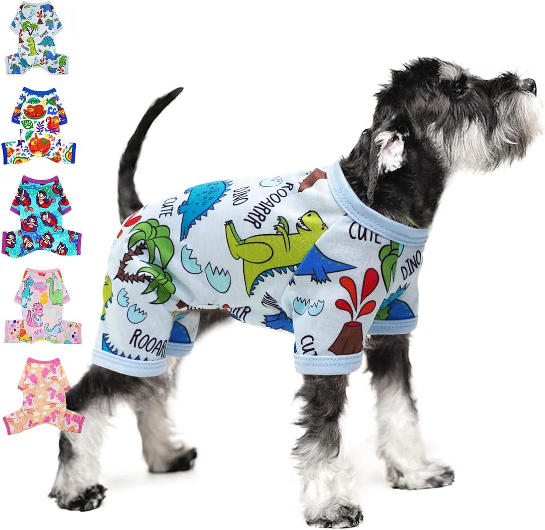 Puppy Pajamas for Small Dogs Spring Summer Dog Clothes Girl Boy Cute Soft Puppy Pjs Clothes Doggie Onesies Cat Pet Jammies Outfit (XX-Large) (Blue Dinosaur)
