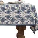 patdrea Designer Vintage Blue Floral Tablecloth for Square Table,Linen Paisley Breathable Pattern Table Cloth,Home Cover Decor for Kitchen Dining Christmas,Thanksgiving,67"x67"-Lantang a
