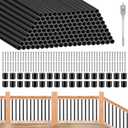 121 Pack 36 Inch Aluminum Deck Balusters 3/4" Diameter Black Metal Railing, Hollow Round Stair Spindles with Connectors and Screws for Railing Fencing Porch Staircase Wood Composite Deck