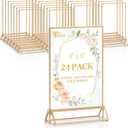 EHWINE 24 Pack Acrylic Sign Holder 4 x 6, Double Sided Gold Picture Frame Stand up Table Top Sign Holders, Clear Display Stand Menu Flyer Holder for Wedding Party